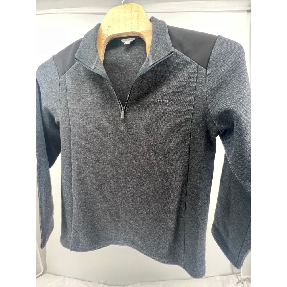 Calvin Klein Men Large Grey  Heathered 1/4 Zip Pullover‎ Sweater Athletic Fite